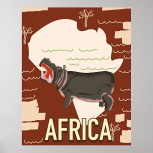 African hippo travel poster