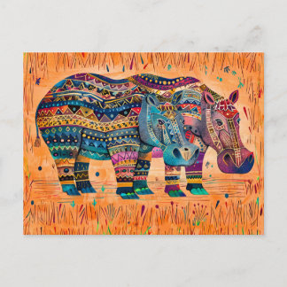 African hippos with tribal pattern painting holiday postcard