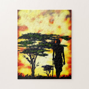 African Hunter with Spear Puzzle - Painting