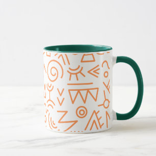 African Indian pattern Orange artwork on Green Mug