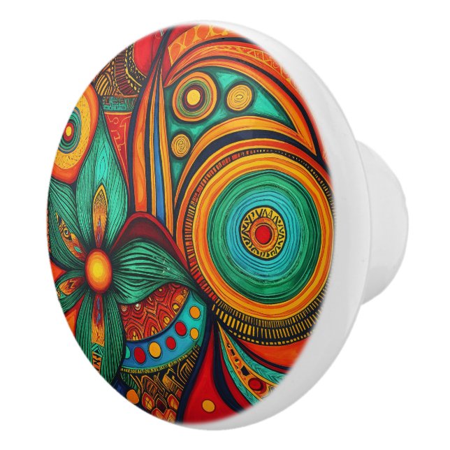 African-inspired Colourful Geometric Patterns Ceramic Knob (Right)