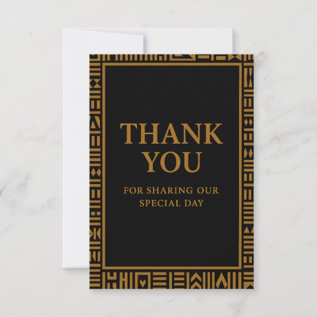 African-Inspired Gold Kente Wedding Thank You Card (Front)