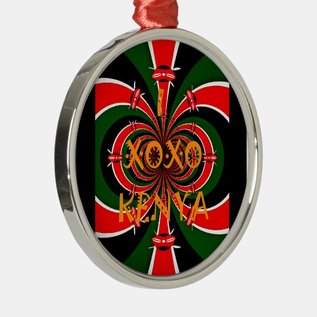 African-Inspired Kenya Flag Abstract Art Metal Tree Decoration (Right)