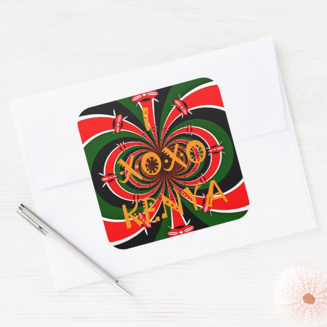 African-Inspired Kenya Flag Abstract Art Square Sticker (Envelope)