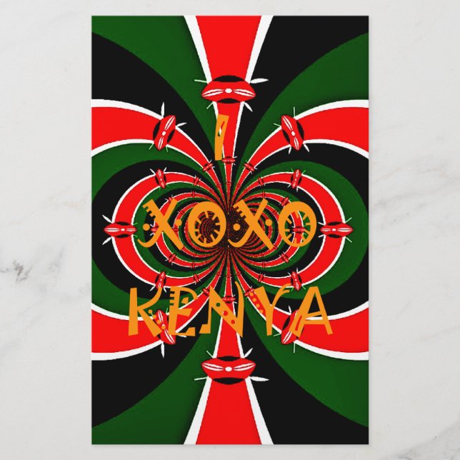 African-Inspired Kenya Flag Abstract Art Stationery (Front)