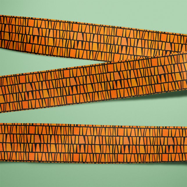 African Inspired Orange Tribal Dominoes Grosgrain Ribbon (Creator Uploaded)