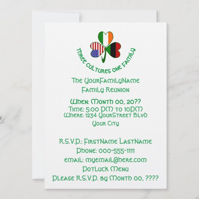 African Irish American Shamrock Family Reunion Invitation (Front)
