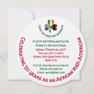 African Irish USA Shamrock Personalised Birthday Invitation