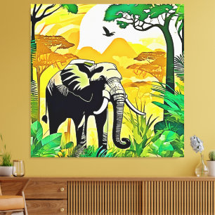 African Jungle Elephant Art Design Canvas Print