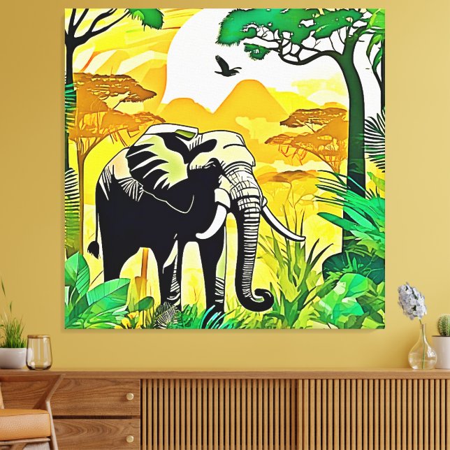 African Jungle Elephant Art Design Canvas Print (Insitu(LivingRoom))