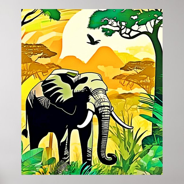 African Jungle Elephant Art Design Poster (Front)