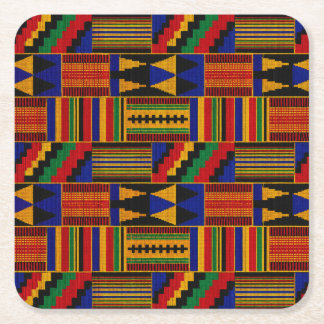 African Kente Cloth Style Square Paper Coaster
