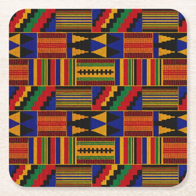 African Kente Cloth Style Square Paper Coaster (Front)