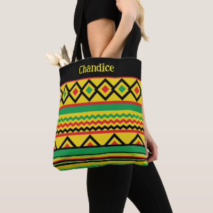 African Kente Geometric Bold Patterned Tote Bag