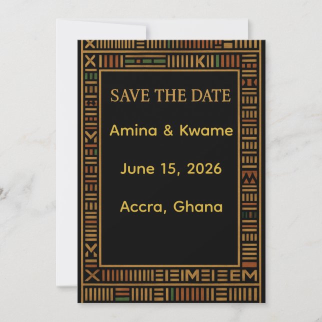 African Kente Gold Wedding Save the Date Card (Front)