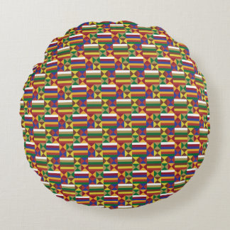 African Kente Heritage Graphic - Colourful Tribal Round Cushion