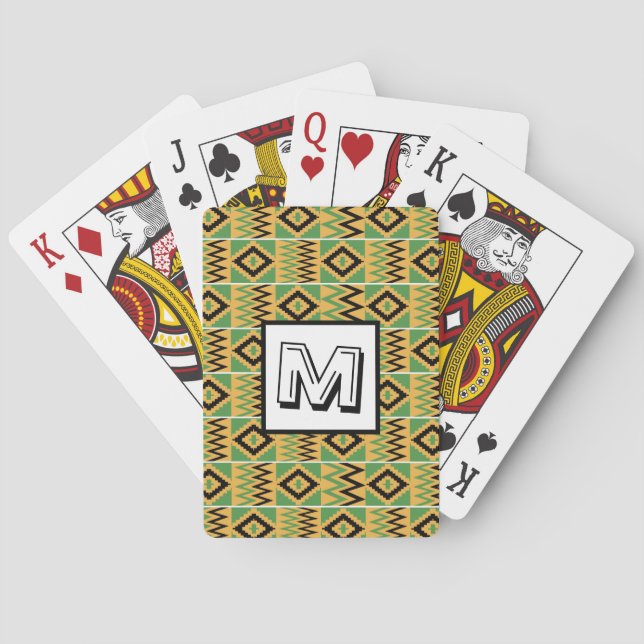 African Kente Monogram Green Classic Playing Cards (Back)