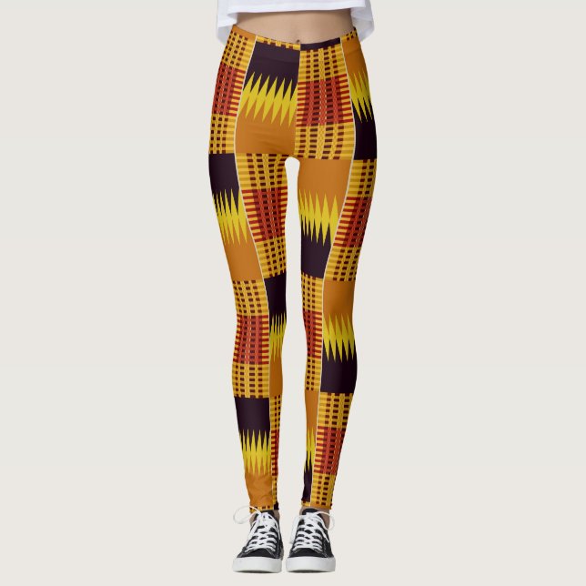 African Kente Pattern Ceremonial Textile Leggings (Front)