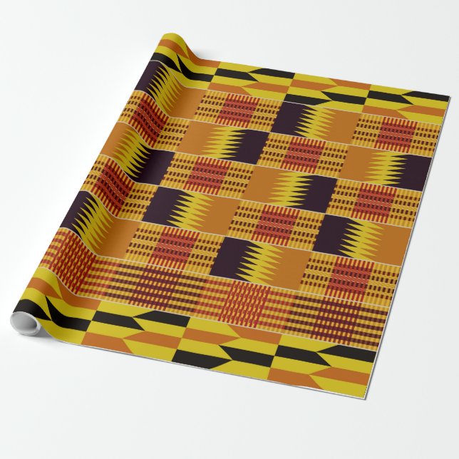 African Kente Pattern Ceremonial Textile Wrapping Paper (Unrolled)