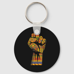 African kente pattern raised fist black power key ring