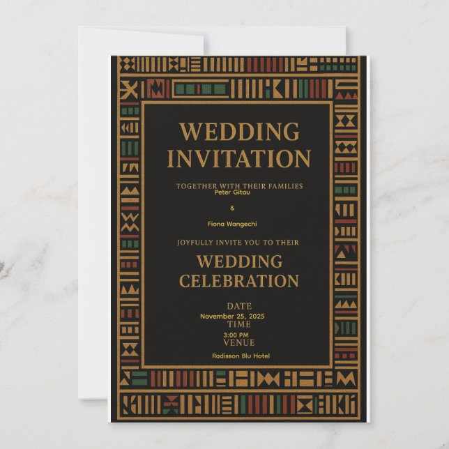 African Kente Wedding Invitation Card (Front)