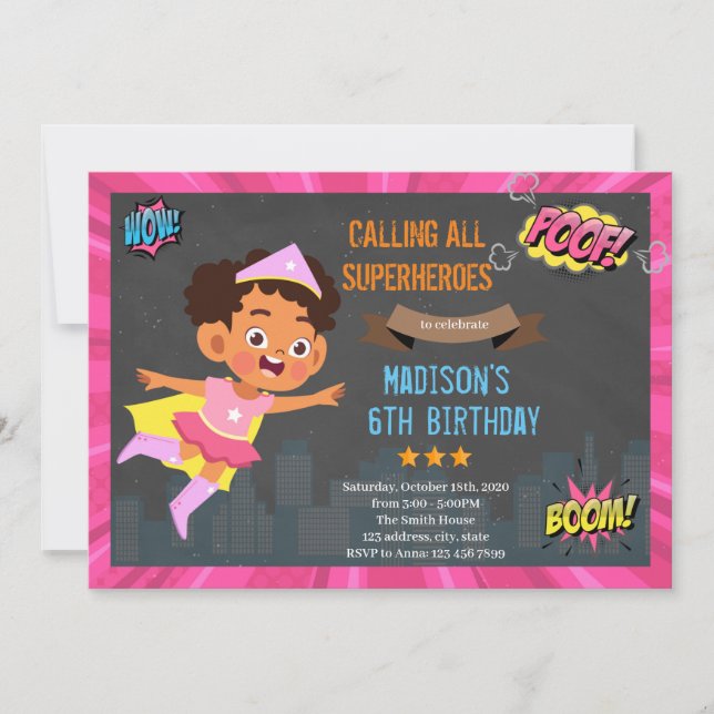African kid superhero invitation (Front)