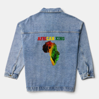African King Black History Month Lion Africa Flag Denim Jacket