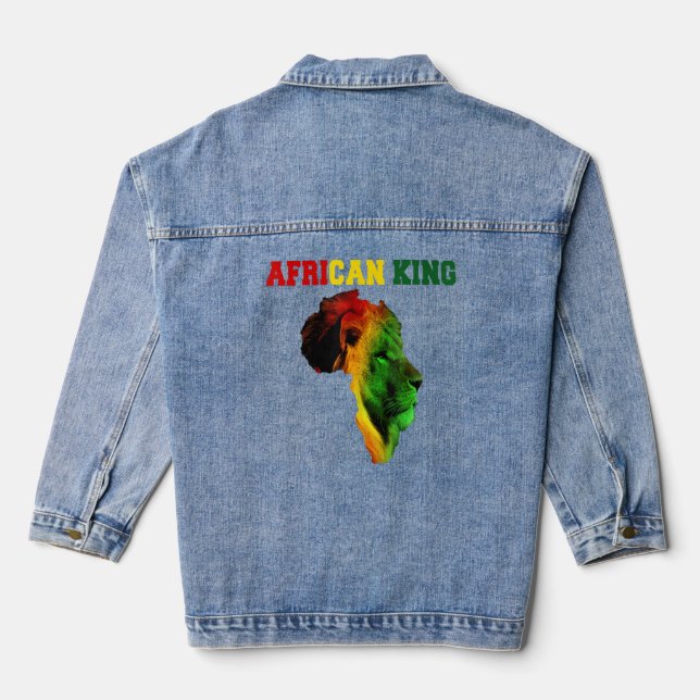 African King Black History Month Lion Africa Flag  Denim Jacket (Back)