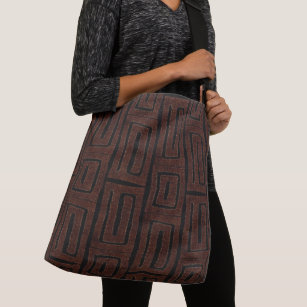 African Kuba Cloth Brown and Black Crossbody Bag