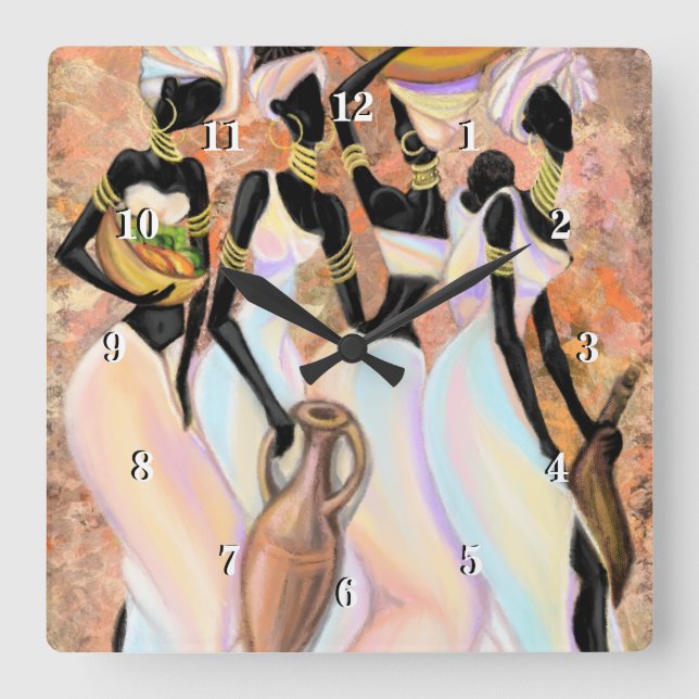 African Ladies Wall Clock - Art Style Painting (Front)