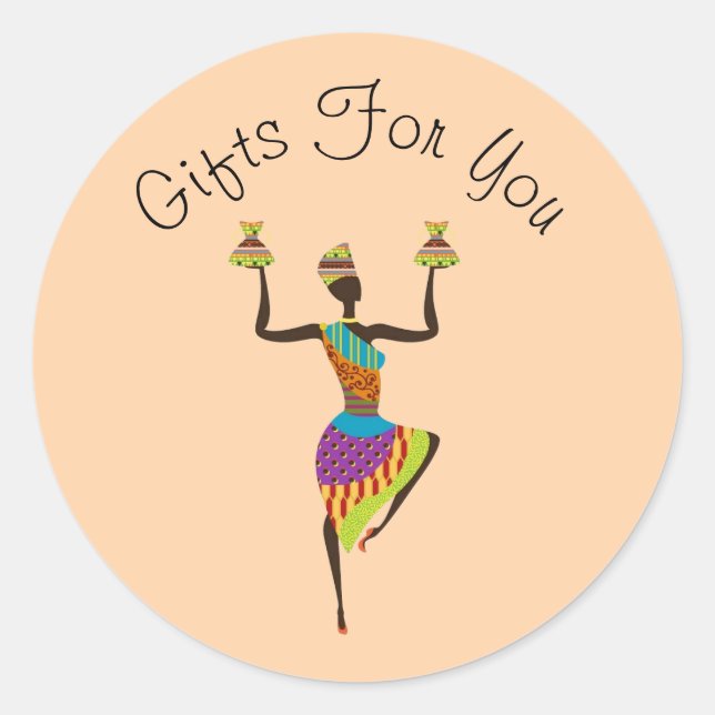African lady design Gift business branding Classic Round Sticker (Front)