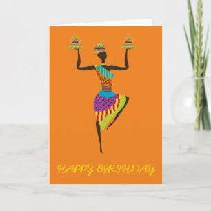 African lady tribal art birthday card