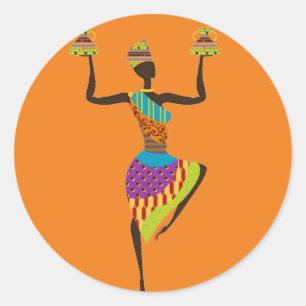 African lady tribal art classic round sticker