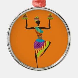 African lady tribal art metal tree decoration