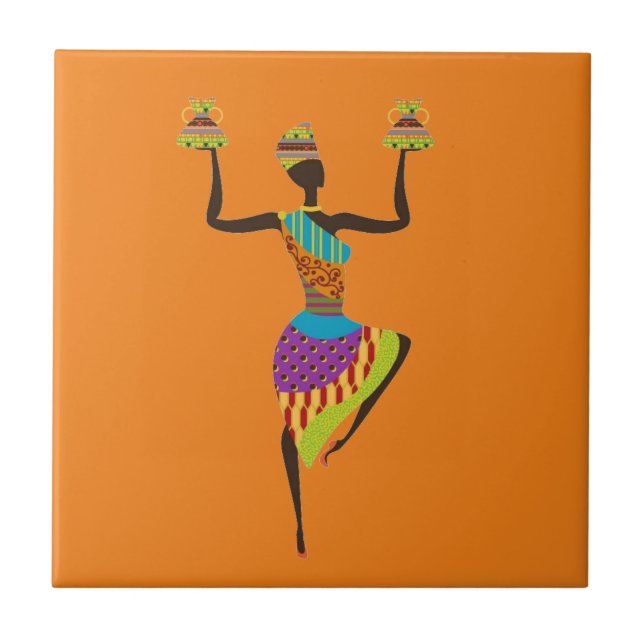 African lady tribal art tile (Front)