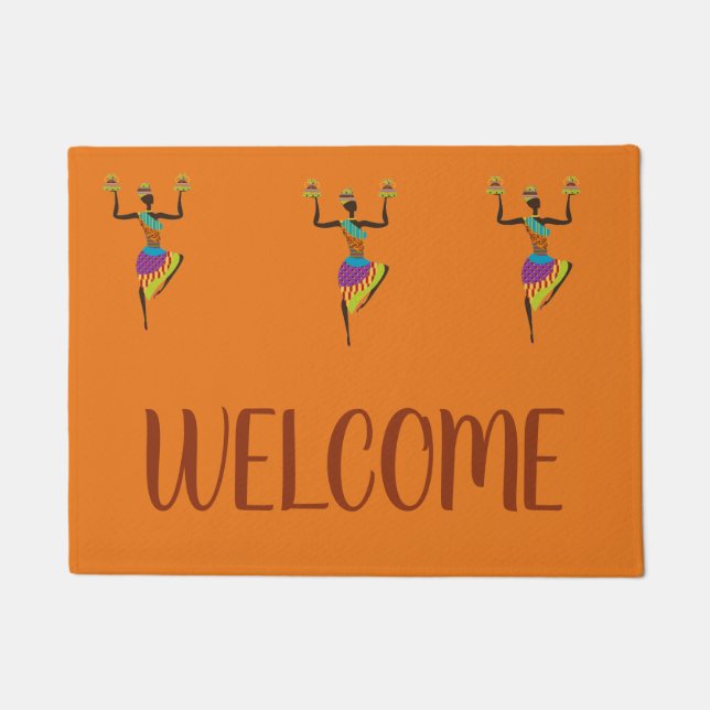 African lady tribal art welcome mat (Front)