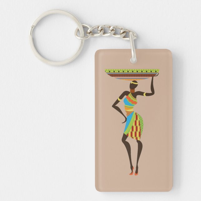 African Lady with basket tribal art Key Ring (Front)