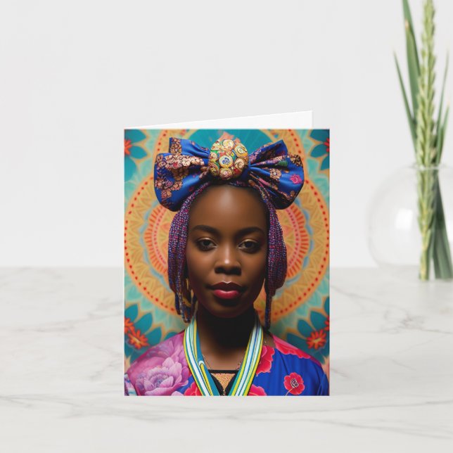 African lady with big bow and medallion card (Front)