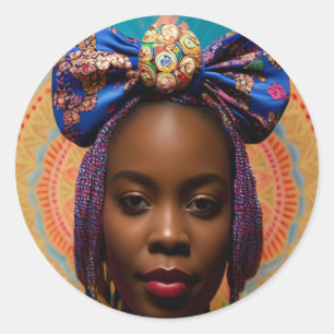 African lady with big bow and medallion classic round sticker
