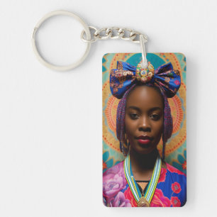 African lady with big bow and medallion key ring