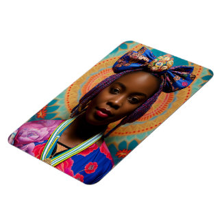 African lady with big bow and medallion magnet