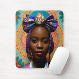 African lady with big bow and medallion mouse mat