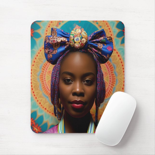 African lady with big bow and medallion mouse mat (With Mouse)