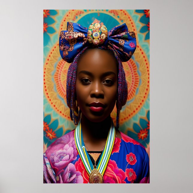 African lady with big bow and medallion poster (Front)