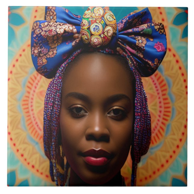African lady with big bow and medallion tile (Front)