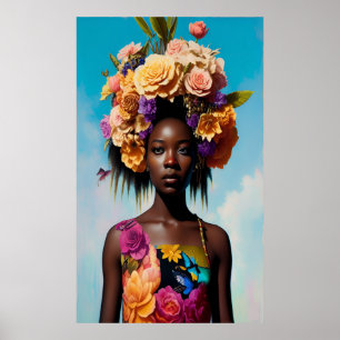 African lady with floral dress poster
