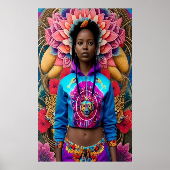 African lady with floral tracksuit poster (Front)