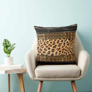 African Leopard and Zig Zag Print Cushion