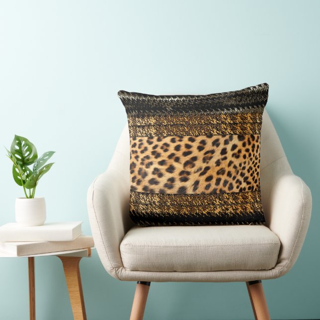 African Leopard and Zig Zag Print Cushion (Chair)