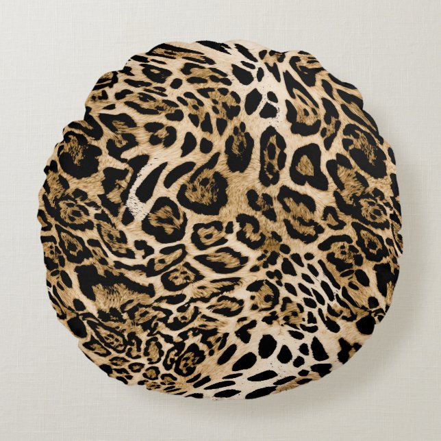 African Leopard Fur: Seamless Animal Texture Round Cushion (Front)